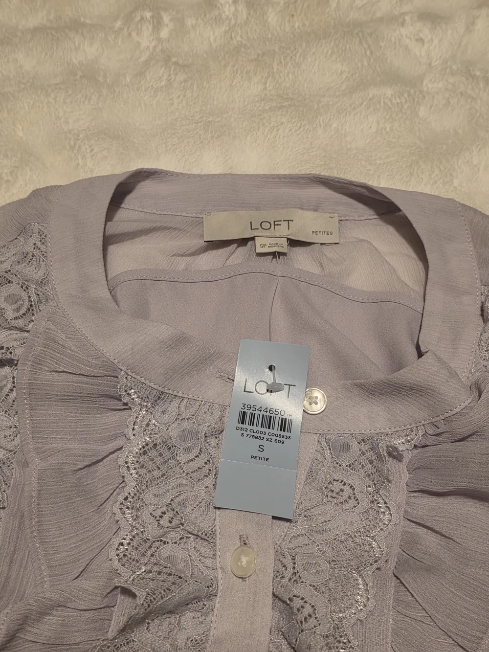 LOFT Lavender Ruffle Button-Front Blouse - Picture 5 of 7